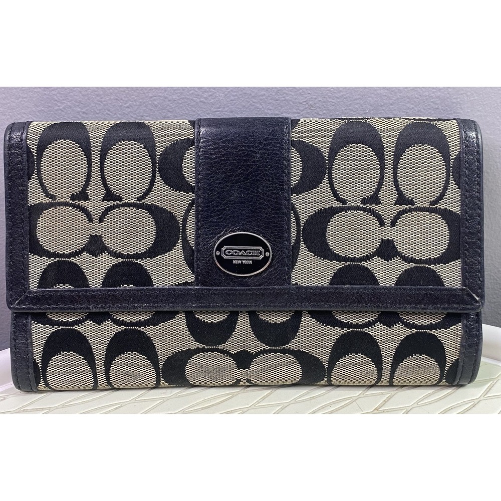 Coach Y2k Womens Legacy Long Signature C Print Wallet‎ W/Leather Trim Black&Tan
